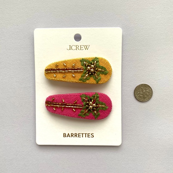 $40 NWT J. Crew Yellow Pink Embroidered Beaded Palm Tree Barrettes Hair Clips main image 10
